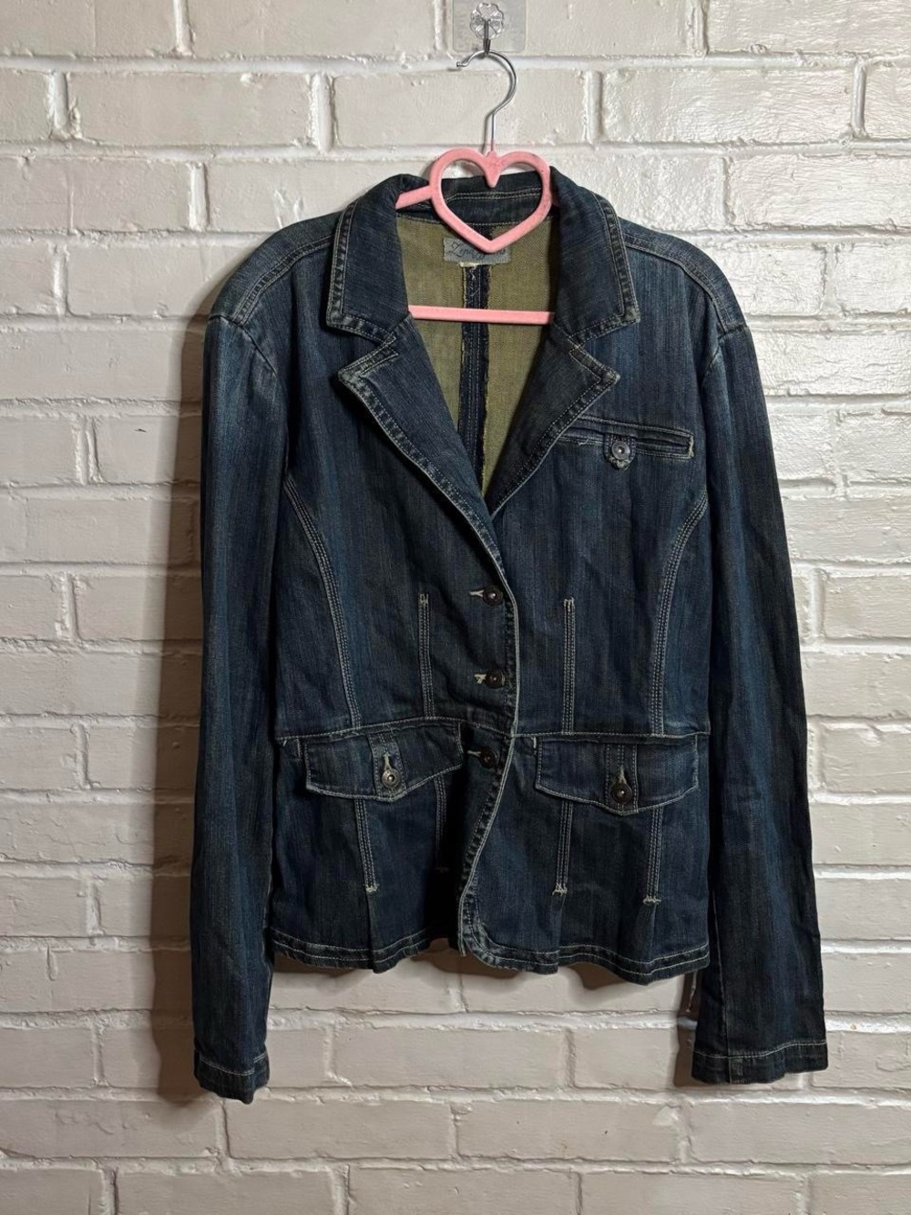 navy denim jacket with button-up front and pockets - zena jeans